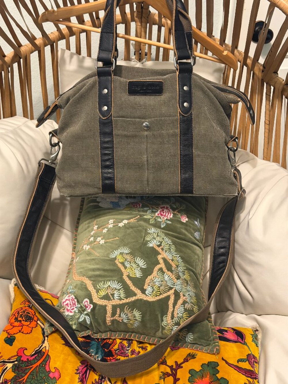 Rag & Bone Canvas Leather Satchel Shoulder Bag Black - Olive - Rare